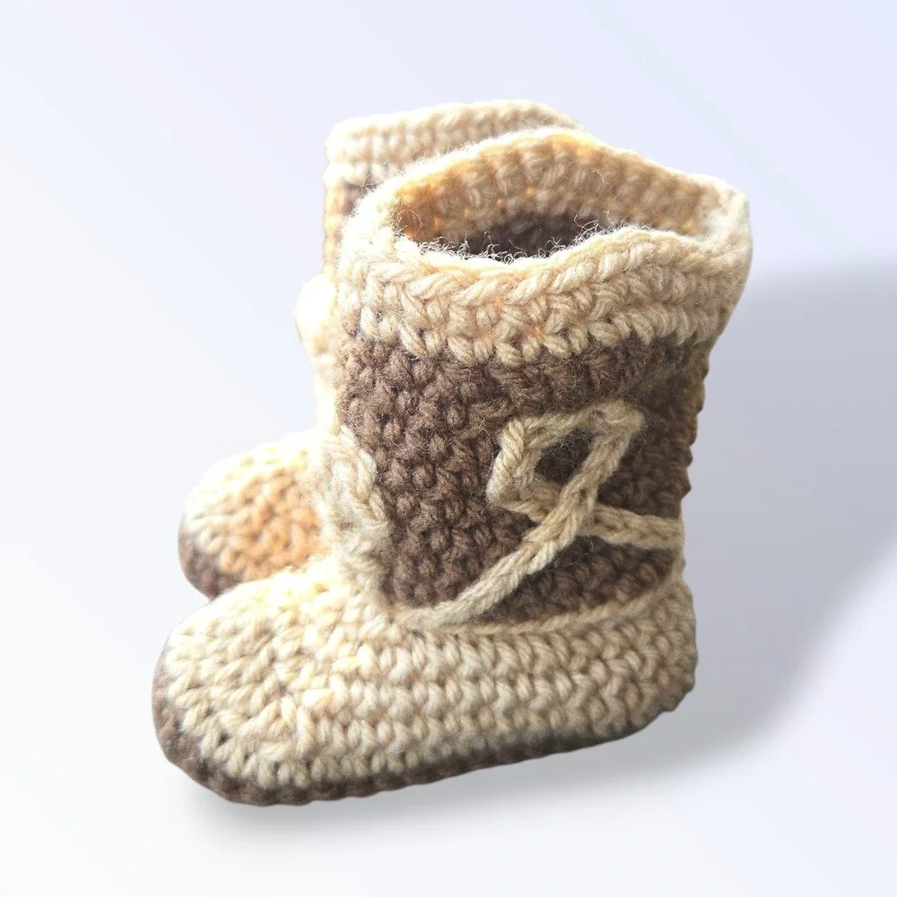 Handmade‎ Crochet Baby Booties Brown Tan Infant Size 4.5